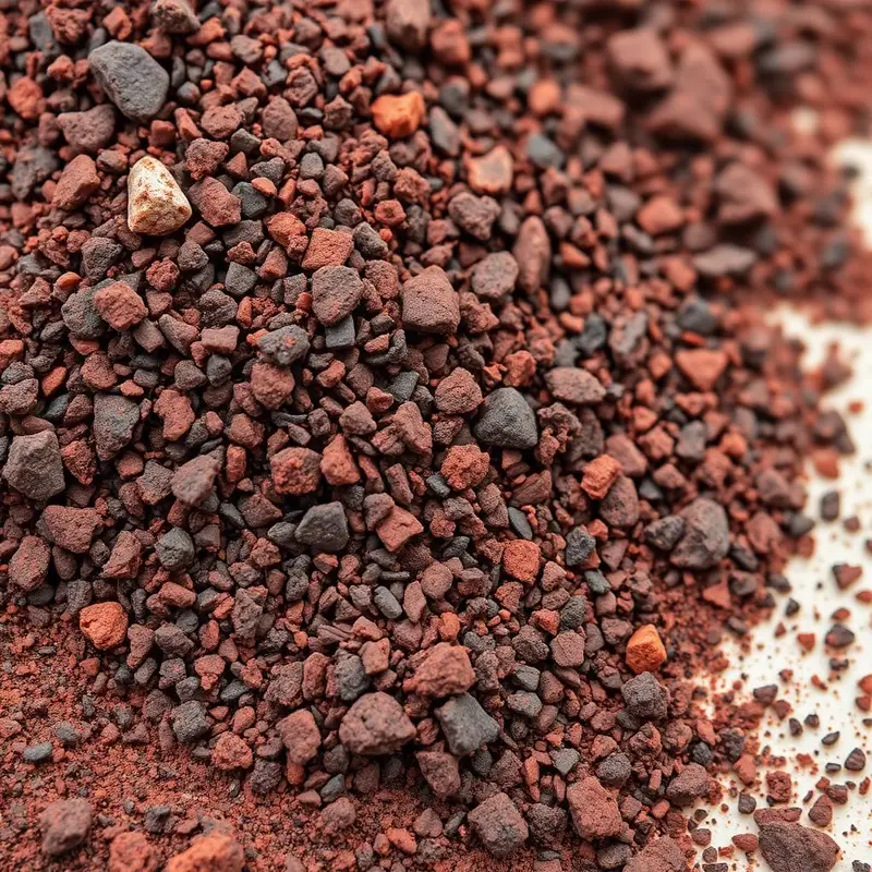 0-10 mm cüruf mıcır — koyu kırmızı-siyah ince volkanik cüruf ve toz