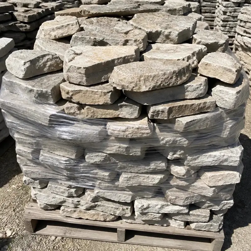 Yığma duvar taşı — doğal patlatma yüzeyli, farklı ebatlarda örgü taşları
